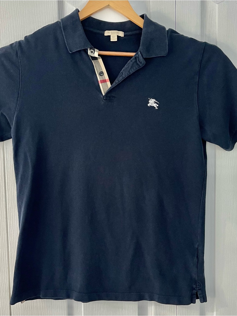 Burberry Brit Mens Short Sleeve Polo Shirt Blue Size L With Check Placket